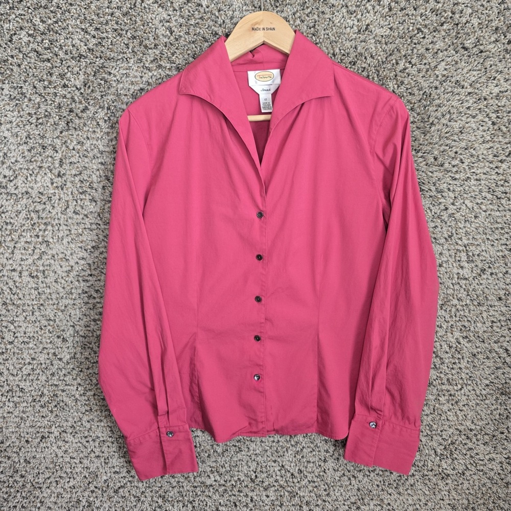 Talbots Top Womens 12 Pink Button Up Stretch Long Sleeve Career Cotton Ladies